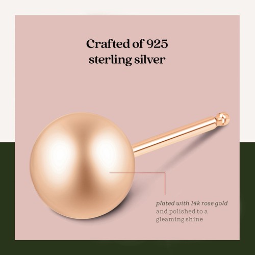 Rose Gold over 925 Silver High Polish Smooth Round Ball Stud Earring 3-Size Set - Bild 3 von 7