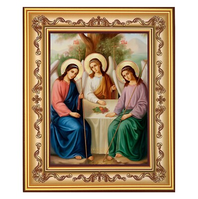 Holy Trinity Icon Three Angels Russian Orthodox Catholic Icon Framed Wall Hangin