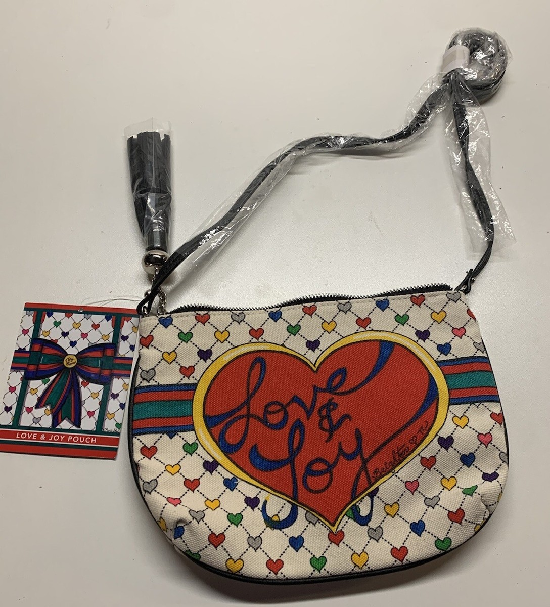 Brighton LOVE and JOY Tassel Canvas Crossbody Pouch Shoulder Bag
