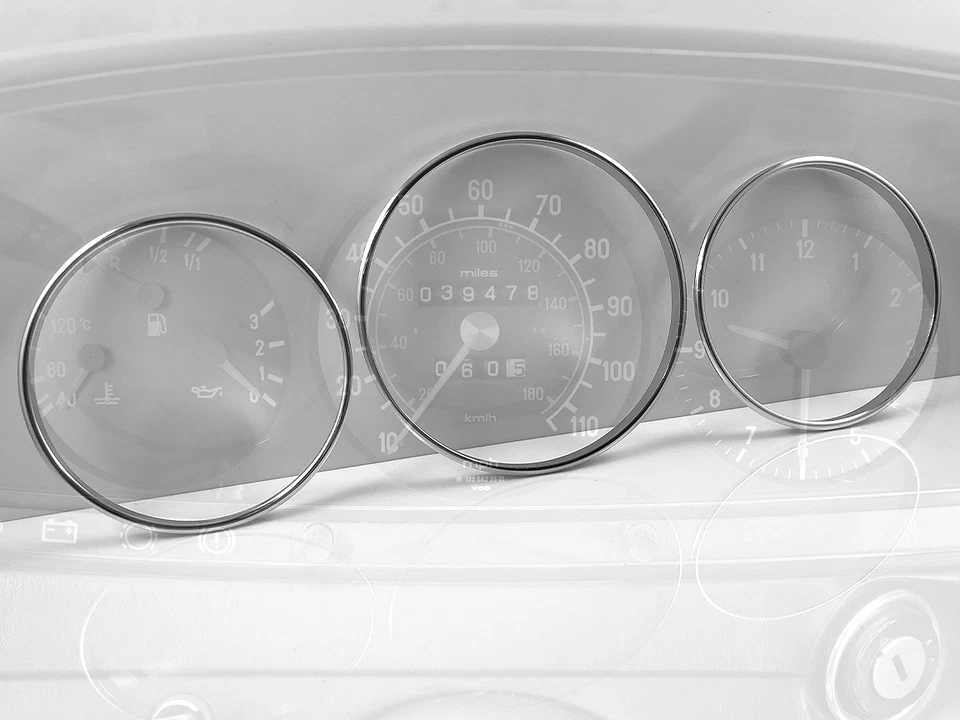 For Mercedes W123 1976-1985 Polished Aluminium chrome dash cluster Rings x3 - Image 2 of 4