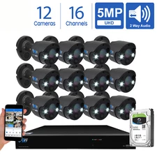 16CH NVR 12 X 5MP Two Way Audio Full-time Color PoE IP Security Camera System 4T