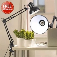 Metal Adjustable Swing Arm Desk Lamp, Eye-Caring Study Desk Lamps Black