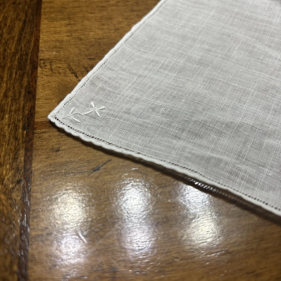 Vintage White Handkerchief Embroidered N Monogram Floral Accents - Image 3 of 4