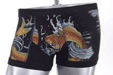 VK Nagrani NWT Luxury Men's Boxer Briefs in Black Koi Fish Theme Cotton XL
