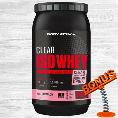 Body Attack CLEAR ISO WHEY Protein 900g Dose 48,78  /kg + Bonus Molke Isolat EAA