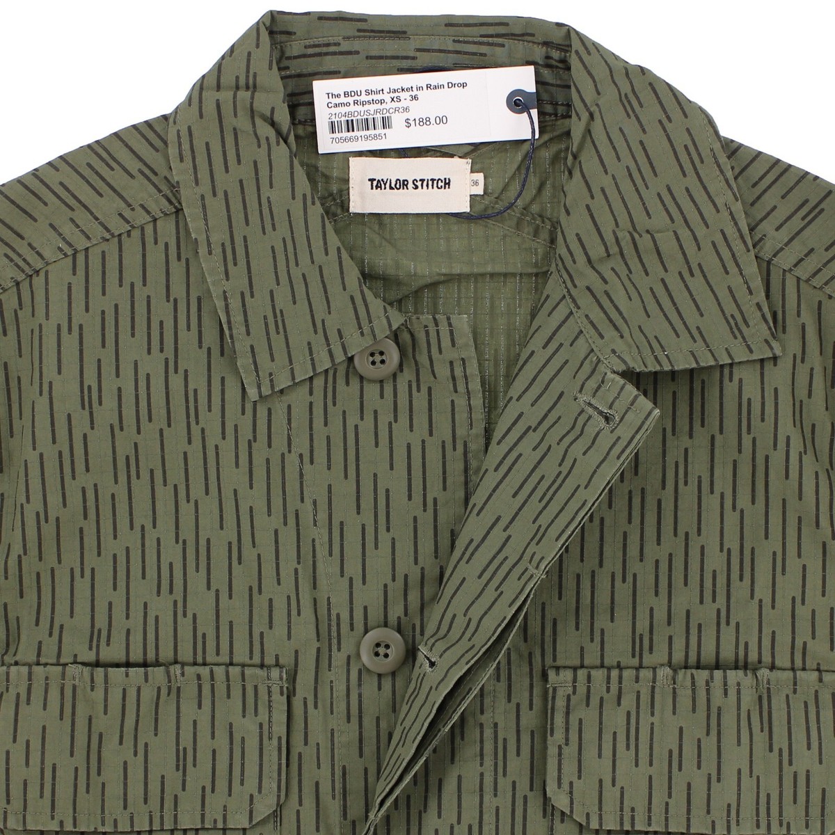 Taylor Stitch Men's BDU Shirt Jacket Rain Drop Camo 100% Cotton