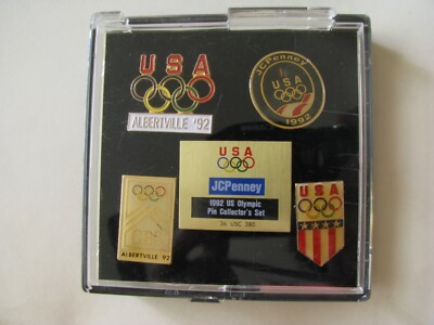5 COLLECTIBLE USA 1992 WINTER OLYMPIC GAMES PIN SET ALBERTVILLE FRANCE