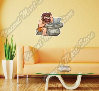Caveman Computer Notebook Laptop Gift Wall Sticker Room Interior Decor 22''X22''