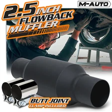 Black 12" Straight-Through Exhaust Muffler 2.5" Inlet/Outlet Tip w/2 Joint Clamp
