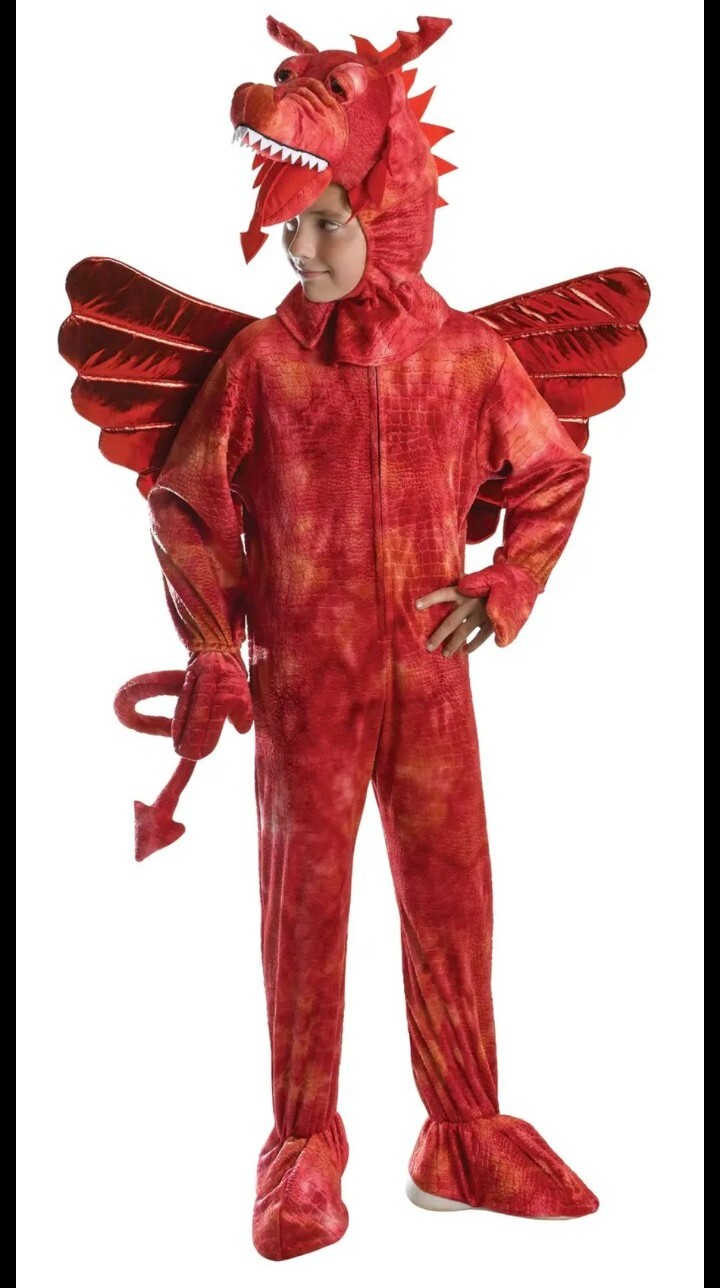 Disfraz de dragón rojo infantil libro día de la semana vestido elegante conjunto niños galés nuevo
