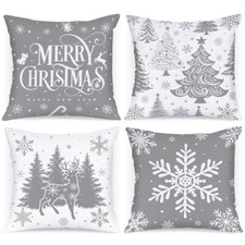 12x12 Christmas Pillow Covers Set of 4, Christmas 12" x 12" Pack of 4 Grey