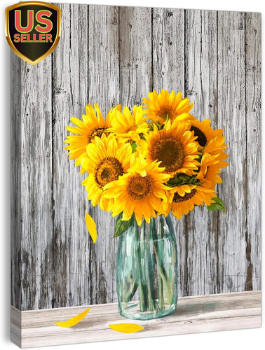 Bathroom Canvas Wall Art Sunflower Wall Decor Modern Painting Pictures Wall D...