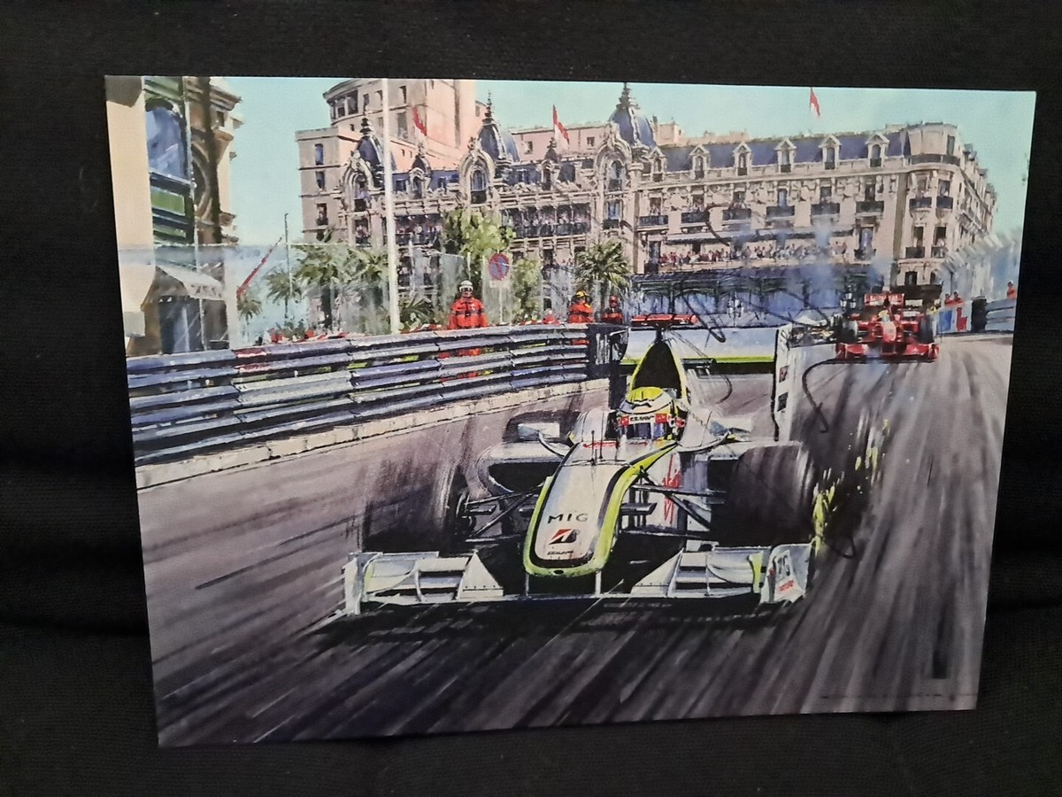 Jenson Button Hand Signed Brawn Monaco Gp Nicholas Watts Art