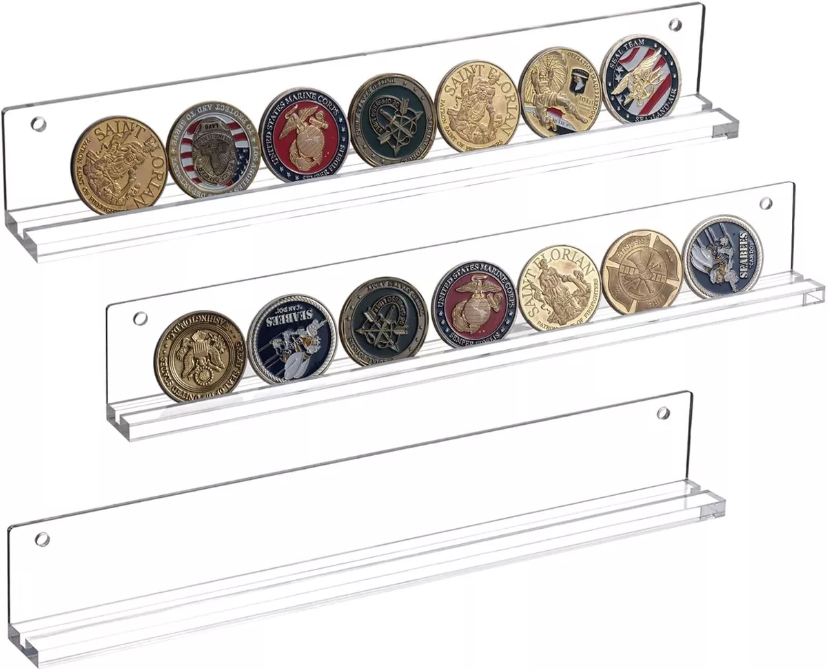 Wall Mounted Clear Acrylic Challenge Coin Holder, Coin Collection Rack, Set  of 3