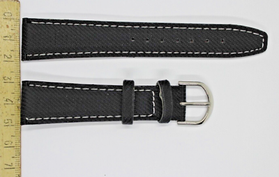 Bracelet De Montre 20mm Noir Surpiqué Blanc - Boucle Argentée - Neuf