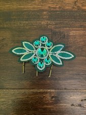 Emerald Green Rhinestone  Sequin Flower Headpiece 3  X 5  