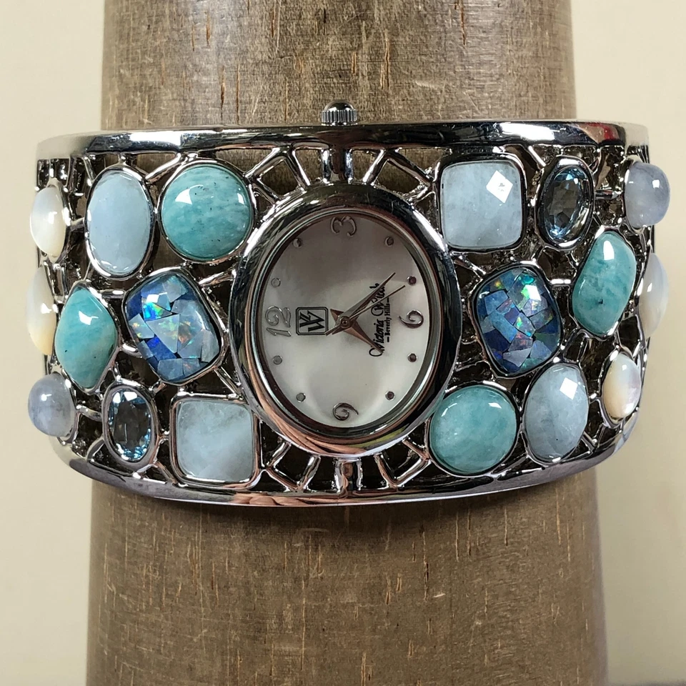 Victoria Wieck Mujer B8601 Vestido Piedras Preciosas Brazalete Cuarzo Analógico 39mm Reloj 7 1/4" Foto 2 de 4