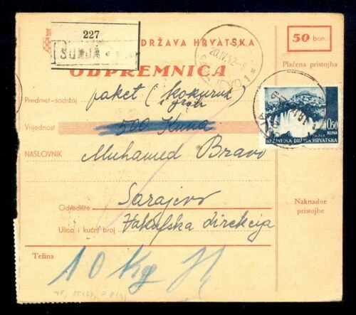 Estampillas de la Segunda Guerra Mundial paquete postal croata