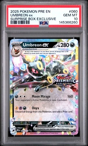 2025 POKEMON PRISMATIC EVOLUTIONS SURPRISE BOX EXCLUSIVE UMBREON EX PSA 10