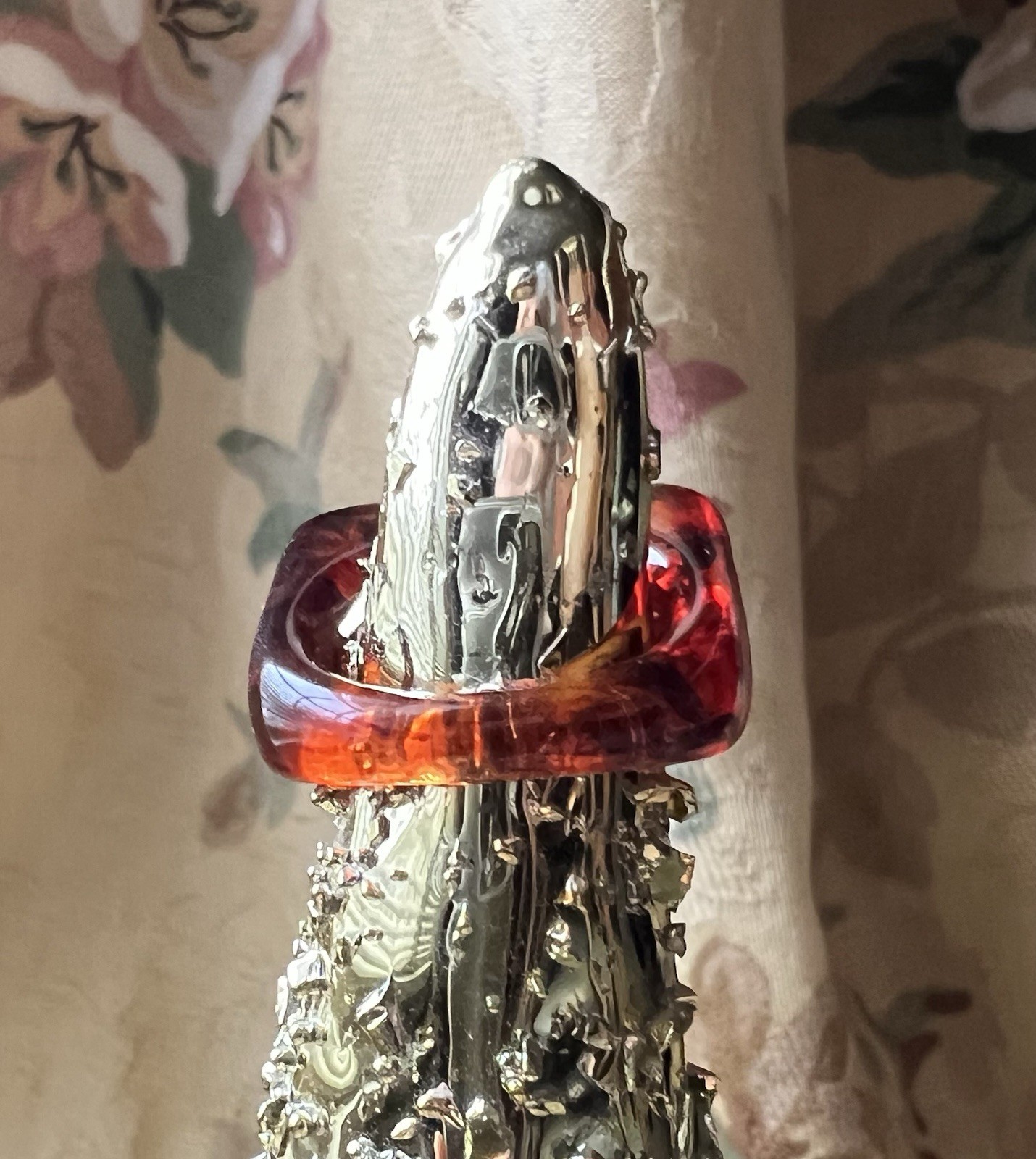 Large Solid Carved Polished Amber Band Ring Size 8 - image 6