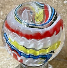 2015 SAMMY HOGUE MARBLE SIGNED HANDMADE GLASS ART 1.98 BLUE RED YELLOW UNIQUE 1