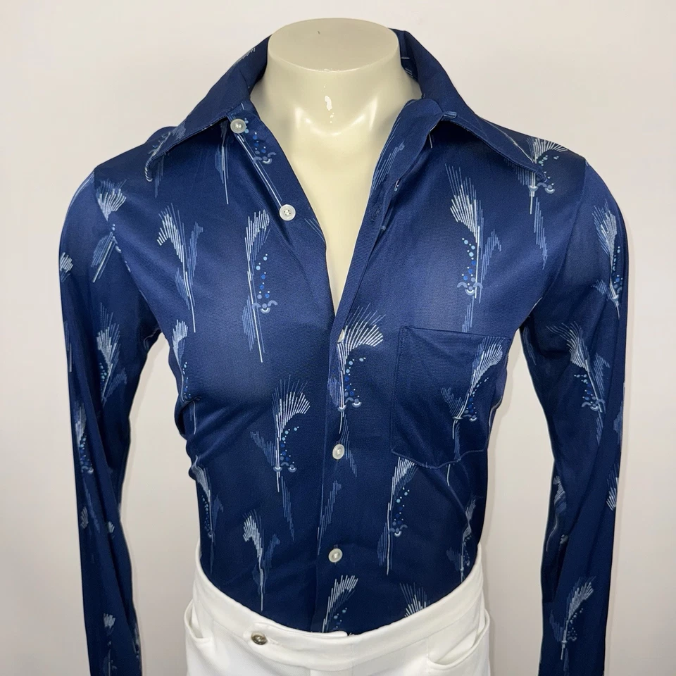 Camisa Soberana De Colección Años 60 70 Para Hombres Acetato Nylon Disco Club Mediana Alta X Larga Foto 2 de 4