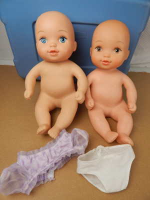 2016 Lauer Toys Water Baby Doll 9'' Blue  Brown Eyes Lot 2 Dolls