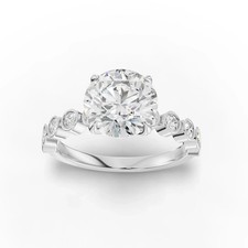 2.35 CT Round Solitaire Lab Grown Diamond 18k White Gold With Side Stone Ring
