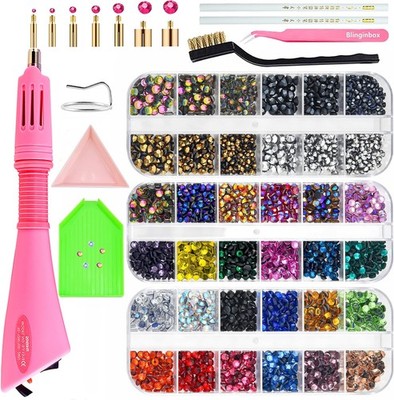 Hotfix Applikator Set mit 3 Boxen Rhinestone Edelsteinen für Kleidung Schuhe