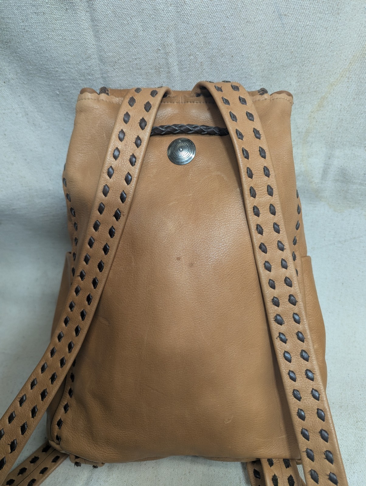 Hand-Crafteded Leather Backpack with Beaded & Jas… - image 7
