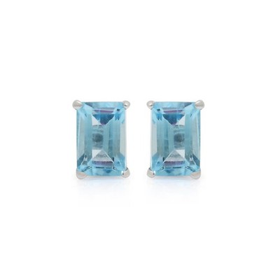 Women 2.5 Ct Natural Emerald Cut 925 Sterling Silver Blue Topaz Stud Earrings