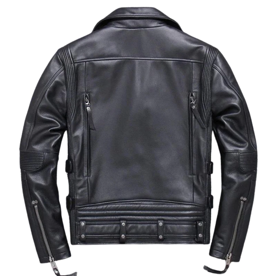 Men's Black Motorcycle Leather Jacket Classic Biker Style Real Leather Wear - Image 2 of 4