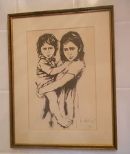 MOISHE GAT MOTHER DAUGHTER FRAMED SIGNED PRINT 106/150----26" X 20"