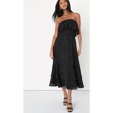 Lulus Love You So Truly Strapless Midi Dress M Black Burnout Floral Ruffle NWT