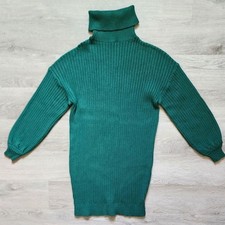 Women's Solid Green Long Sleeve Turtleneck Above the Knee Sweater Dress Small S