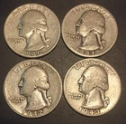 (4) 40's Silver Washington Quarters (1940, 41, 42, 43)--True Auction!