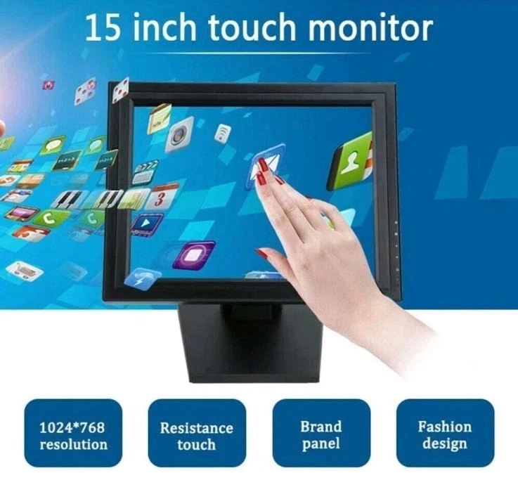 15 Inch USB Touch Screen Mointor Retail POS VGA Cash Register System LCD Display - Image 2 of 4