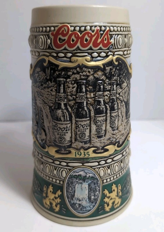 Coors Brewing Company 1990 Collectors Edition Ceramic Beer Stein - 1935 Print Ad