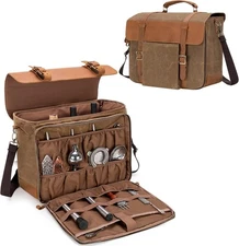 LoDrid Portable Bartender Bag for Bar Kits, Vintage Genuine Leather Waxed... 