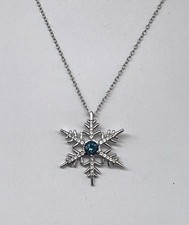Sterling Silver Snowflake Pendant Necklace IKS Sapphire Gemstone 18" Chain