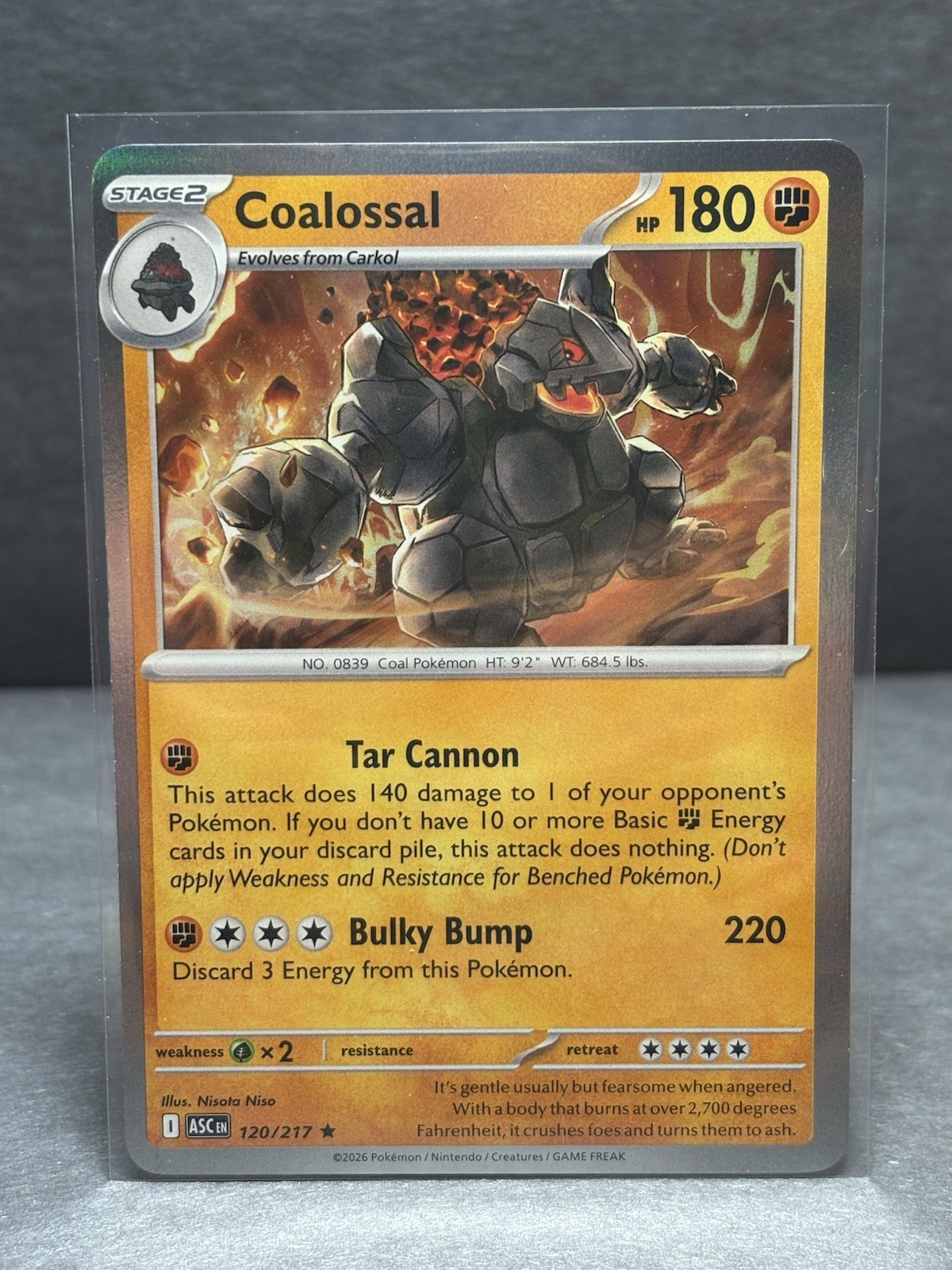 Pokémon Coalossal 120/217 Stage 2 Coal Pokémon HP 180 Rare English Card 2026