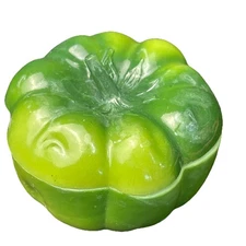 Vintage Green Pepper Glass Trinket Box Lidded Vegetable Dish Retro Kitchenware