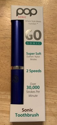 Pop Sonic Go Sonic Portable TOOTHBRUSH Blue 2 Speeds, 2 Minute Timer New In Box