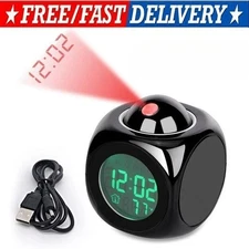 LED Projection Alarm Clock Digital LCD Display Voice Talking Weather Snooze USB