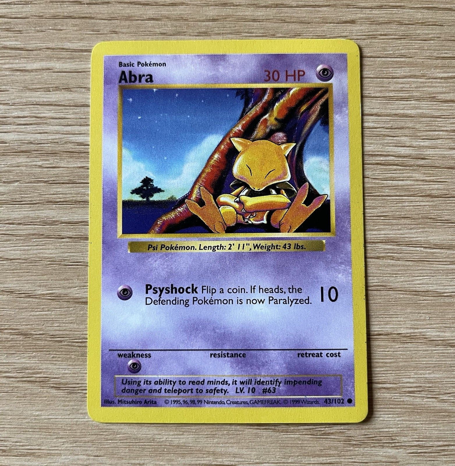 Shadowless Abra Pokemon TCG 043/102 Common Base Set Regular 1999 English