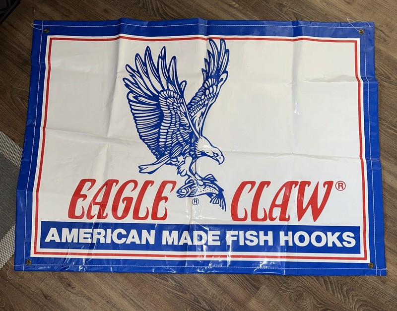 Vintage Advertising Eagle Claw Fish Hook Display banner rare  45”x33” ! 🔥