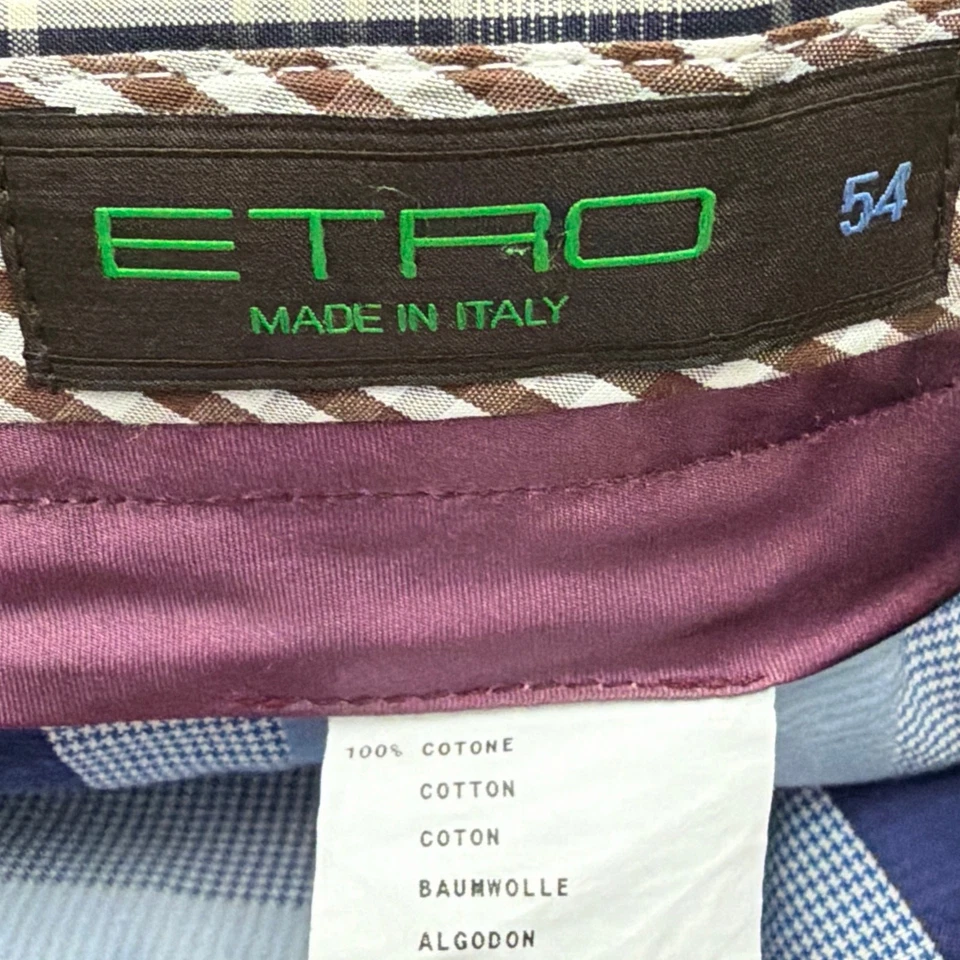 Etro Pants Mens Size 36 x 34 Cotton 54 Italy Blue Plaid - Image 2 of 4