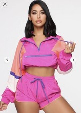 Fashion Nova Lounge Set color-blocked windbreaker with matching shorts small