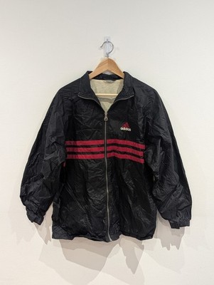Vintage 90s Adidas Windbreaker Red Stripes Full Zip Size Large