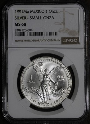 1991-Mo (MS68) Type 2 Mexican Silver Libertad Onza NGC - Small
